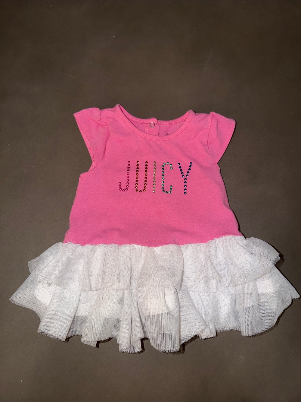 Juicy Couture Hot Pink White Tulle Skirt Baby Dress with Rainbow Rhinestones